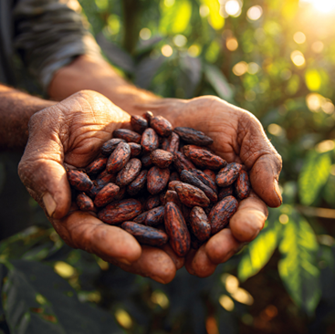 Granos de cacao en origen